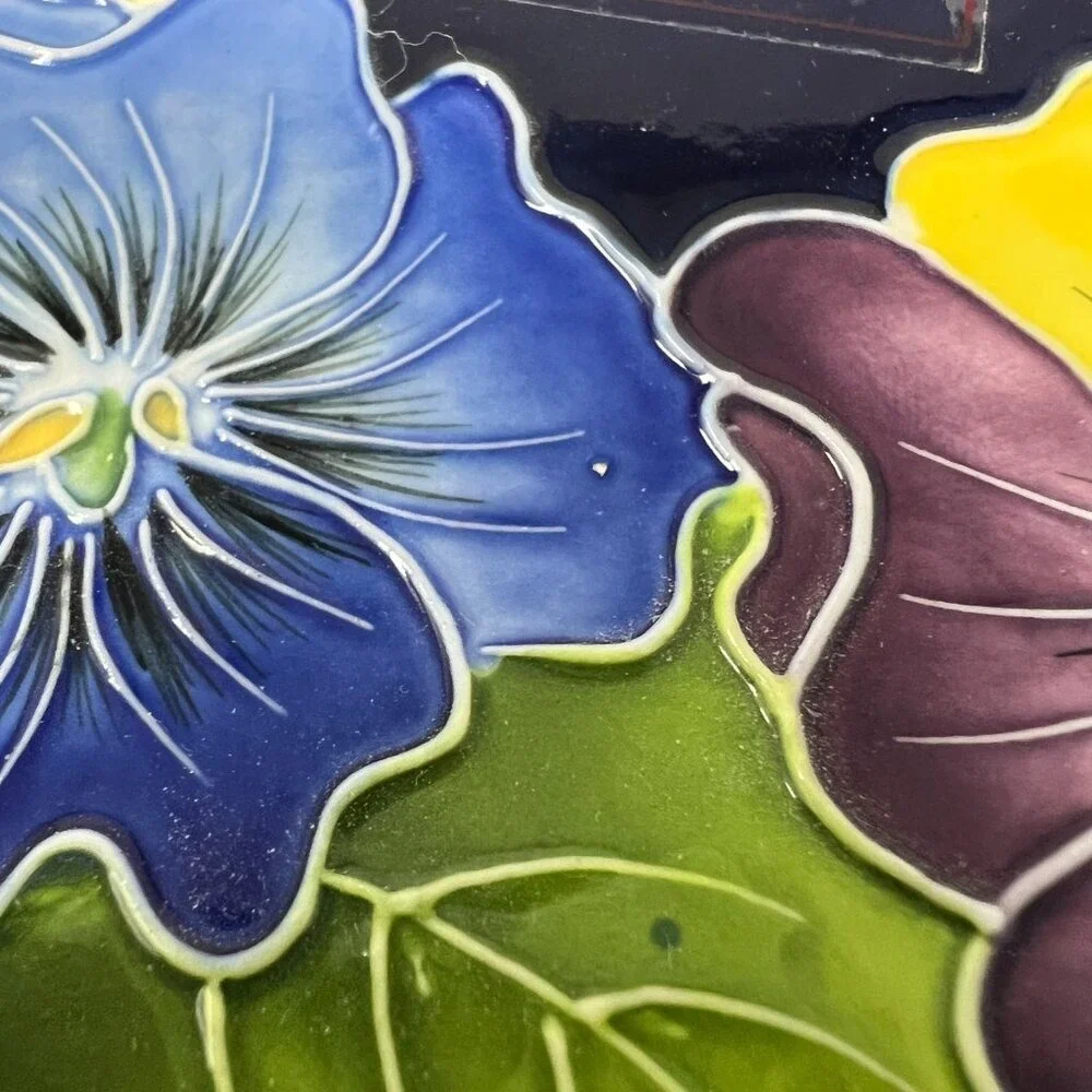 Vintage Blue Sky Flower Candle Lamp J‎ McCall 2004 Colorful Pansies Shade Plate